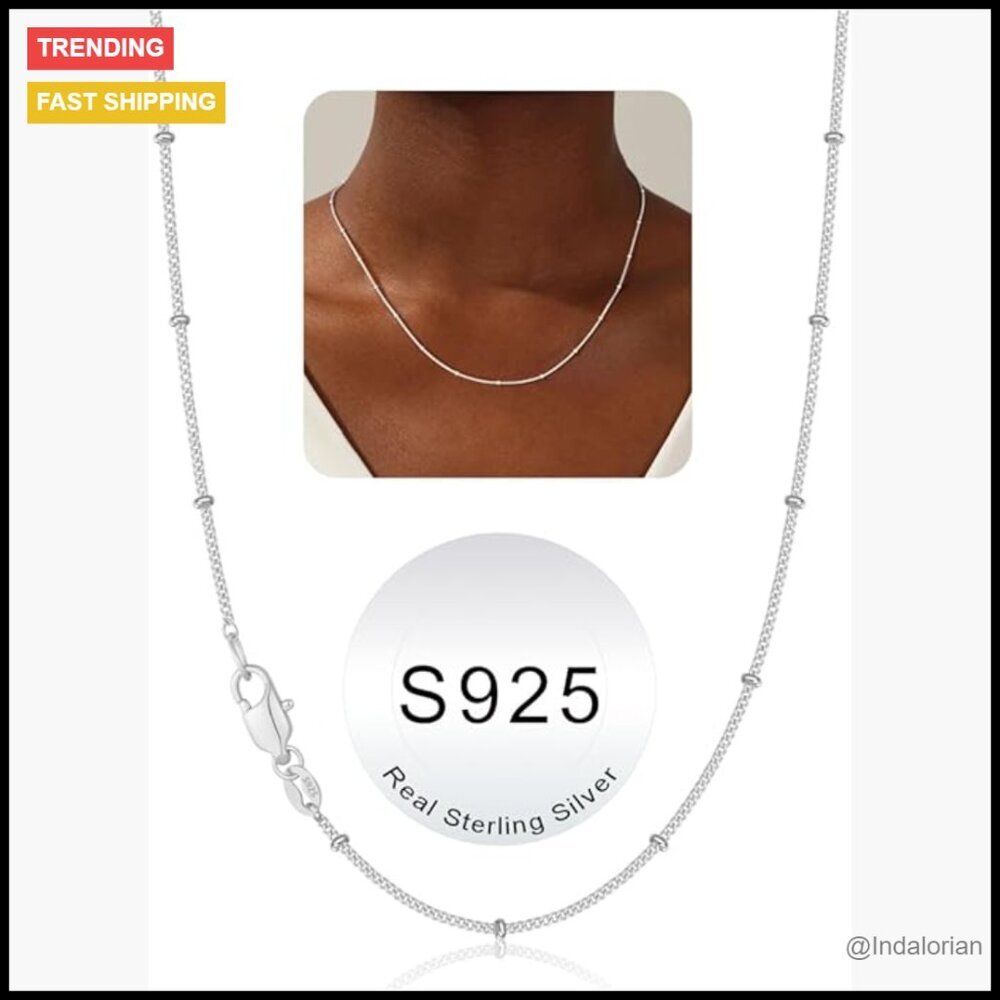 Sterling Silver Chain Necklace Gold Plated Satellite Bead Women's Jewelry
